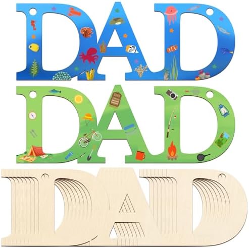 Wooden DAD Letter Ornaments to Paint 7 Inch, Large Size Father Day Wooden Cutout DIY Blank Unfinished Wood Discs Father's Gifts Ornament for Crafts Hanging Decorations(10PCS) by Sophena