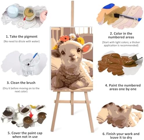 Lxmsja Fluffy Lamb Paint by Numbers Kit for Adults, Lamb Flower Acrylic Paint by Numbers for Adults Beginner, DIY Craft Supplies Oil Painting Kits for Home Wall Decor 8x12 inch (Framed) - Image 7