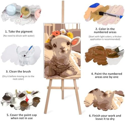 Lxmsja Fluffy Lamb Paint by Numbers Kit for Adults, Lamb Flower Acrylic Paint by Numbers for Adults Beginner, DIY Craft Supplies Oil Painting Kits for Home Wall Decor 8x12 inch (Framed) - Image 7