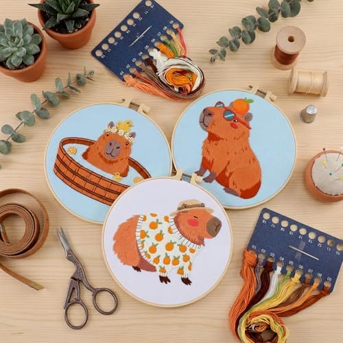 Mindsoft 3 Set Needlepoint Kit for Beginners with Hoop,Capybara - Image 5