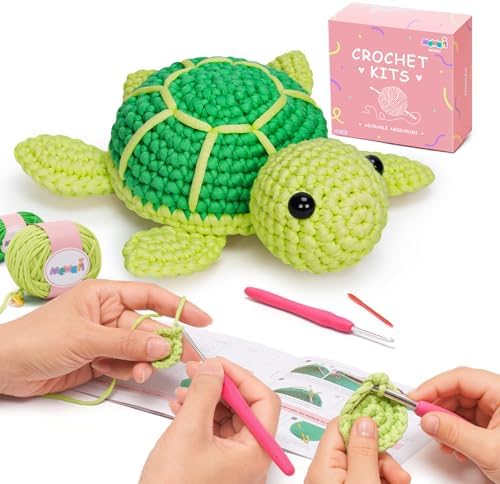 Mewaii Green Sea Turtle Crochet Kit for Beginners, 40% Extra Yarn by Mewaii