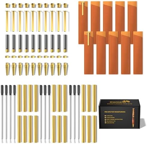 Pen Kits for Woodturning 10 Pack Premium Gold Plus Bonus 10 Pen Covers Pen Making Tools with Black Ink Pen Making Kit Slimline Pen Turning Supplies Twist Pen Kit Lathe Turning Supplies for DIY Coppe by Unknown