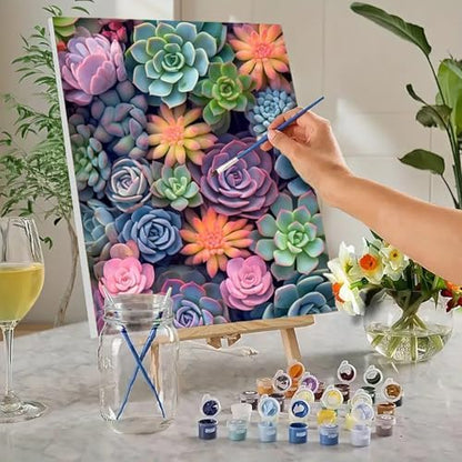 MaiMMaledy Paint by Numbers Kit for Adults Beginners 8Wx12L inch Canvas Pictures with Framed Drawing Painting Works with Wooden Triangle Easel Acrylic Pigment Succulents - Image 2