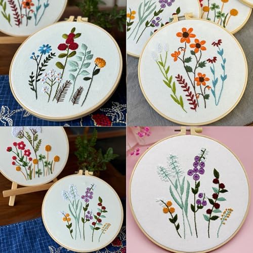 Huacan Embroidery Kits for Adults Beginner - 4 Pcs Floral Pattern Stitching Printed Bouquet DIY Sewing Kit 7.9 x 7.9 Inch (Bouquet 3) - Image 6