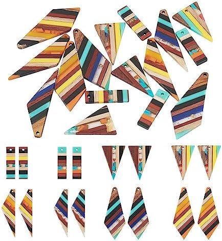 FASHEWELRY 16Pcs Geometric Resin Wood Earring Charms Colorful Wooden Earring Blanks Vintage Boho Rectangle Triangle Charms Earrings Findings for Jewelry Making by FASHEWELRY