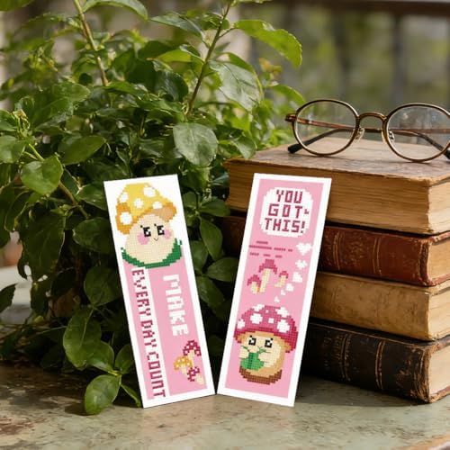 ORIGACH 6 Set Pink Mushroom Cross Stitch Bookmark Kit for Beginner - Image 5