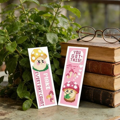 ORIGACH 6 Set Pink Mushroom Cross Stitch Bookmark Kit for Beginner - Image 5