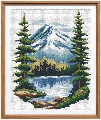 FREEBLOSS 11CT Cross Stitch Kit Stamped Cross Stitch Craft Kit with Stitching Guide for Beginners Lake Landscape Embroidery Set Crossstitch Wall Hanging Set 15.7x19.7inch by FreeandCreativeCraftsArt