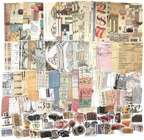 Esweny 200 Pieces Vintage Ephemera Scrapbooking Supplies Pack for Journaling, Decoupage Paper Scrapbook Stickers Kit for Junk Journal Planners Collage Craft Notebooks Album (Word Memory) by Esweny