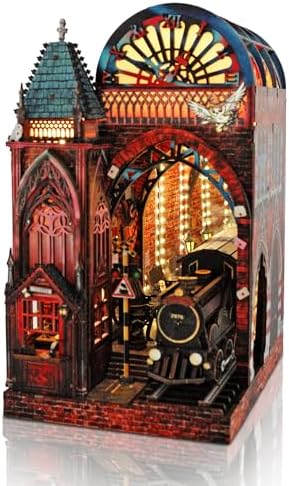 Magic Platform DIY Book Nook Kit Interactive 3D Wood Puzzle LED Magical Miniature with Infinite Mirror Extension Space DIY Bookshelf Insert Decor Gifts Miniature House Magic Express Diorama Scenery by RajbhartiCrafts
