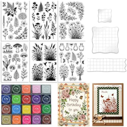 6Pcs Wildflower Clear Stamps for Card Making, 20 Ink Pad by GLASSWINDS