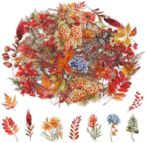 80 Pcs Fall Stickers Natural Autumn Flower Sticker for Scrapbook Supplies by Pengxiaomei