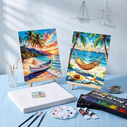 Cholemy 36 Pcs Paint and Sip Kit Gift for Adults 8''x10'',Seaside Scenery - Image 2