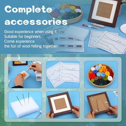 QMNNMA Needle Felting Kits for Beginners, Needle Felt Painting Kit, Wool Felting Kit with Picture Frame, Foam Pad, Felt Cloth, and Instructions, Used for Home Decoration, Art Craft - Image 6