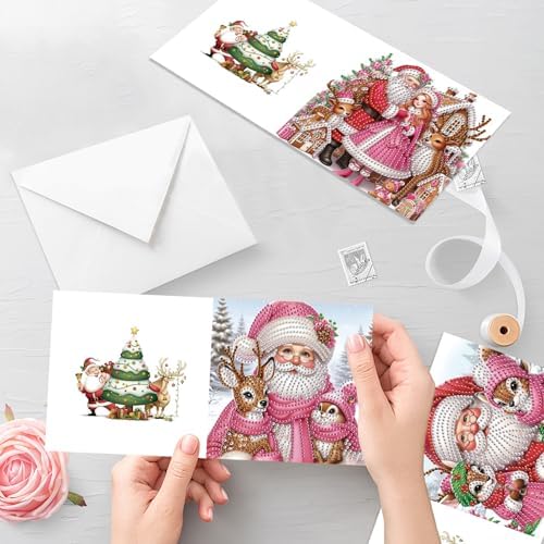 MVVMTOP 6pcs Christmas Diamond Painting Greeting Card with envelopes, DIY Santa Claus Diamond Art Greeting Card for Blessing and Wish Special Shaped Arts Crafts for Birthday Thanksgiving Day - Image 7
