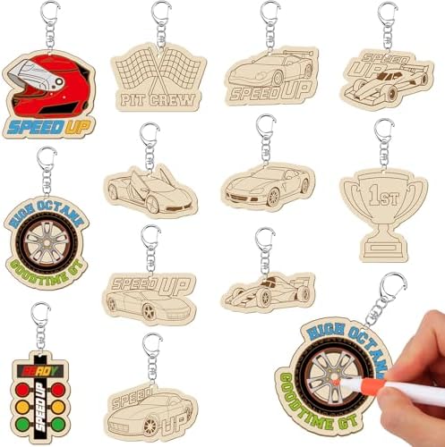 RattanView 24 Pcs Race Car Craft Color Your Own Keychains by RattanView