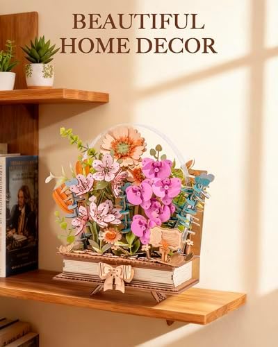 Wowood 3D Wooden Flower Puzzles for Adults-Wooden Bloom Book, Mothers Day DIY Crafts Model Kits Building Set Birthday Gifts, Artificial Botanical Decor Creative Gift for Women to Table Dispaly(552PCS) - Image 4