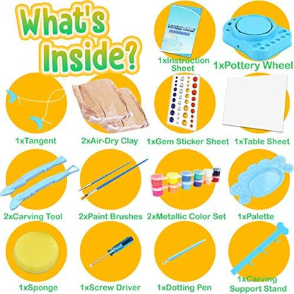 Insnug Mini Kids Pottery Wheel: Complete Painting Kit for Beginners with Modeling Clay and Sculpting Tools, Arts & Crafts Small Banding Wheel for Pottery, Tiny Pottery Wheel for Kids Age 8-12, 10-13 - Image 4