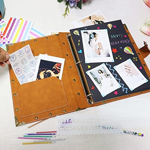ZEEYUAN Leather Scrapbook DIY Photo Album 60 Pages Vintage Scrap Book Memory Photo Album 8.5x11 inch, Family Travelling Scrapbook Scrapbooking Kits for Couples Anniversary Birthday Gift - Image 3