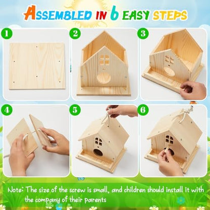 Juexica 2 Pack DIY Birdhouse Kits for Kids Ages 6+ Build and Paint Wooden Bird House Arts and Craft Project with Paint Strips Brushes for Boy Girl Adult Classroom Indoor Outdoor Crafts (Window) - Image 4