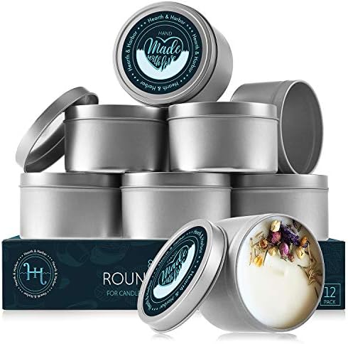 Hearth & Harbor 5 lbs. Soy Candle Wax with Supplies, 8 oz. 12 Pack Tin Jars with Lids, Cotton Candle Wicks, Wick Stickers and Centering Devices - Soy Wax Flakes with Containers for Candle Making - Image 2