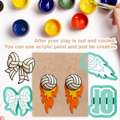 14Pcs Volleyball Polymer Clay Cutters Set Letters Clay Earrings Cutters for Adults Polymer Jewelry Cutter with Earrings Accessories DIY Craft Supplies - Image 5