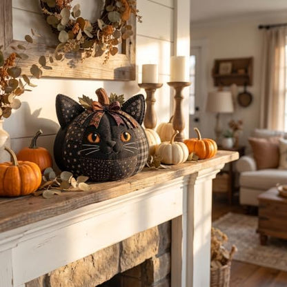 DIY Animal Pumpkin Sewing Kit -Halloween DIY Pumpkin Patchwork Craft Kit,Harvest Fabric Animal Craft Set for Adults Beginners,Autumn Thanksgiving Home Ornament Craft Kit，Cat - Image 7