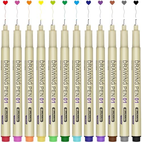 Muchcute 01 Micro Fineliner Drawing Art Pen,12 Colors 0.25mm No Bleed Bible by Muchcute