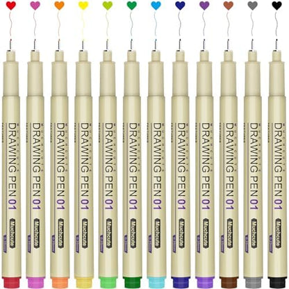 Muchcute 01 Micro Fineliner Drawing Art Pen,12 Colors 0.25mm No Bleed Bible by Muchcute