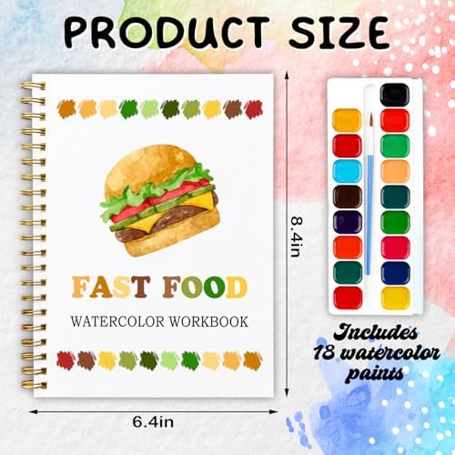 12 Patterns Fast Food Painting Set, Burgers Fries Pizza Watercolor Workbook for Beginners, Colorful DIY Art Gift for Foodies and Teens, Fun Snack Lover Paint Kit - Image 2