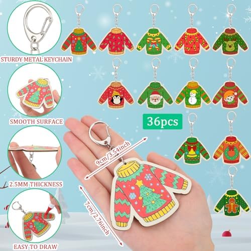 Trnayi 36 Pcs Christmas Ugly Sweater Wood Keychain DIY Craft - Image 2