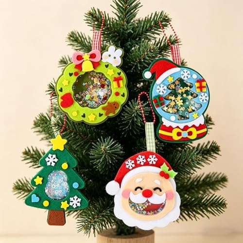 Oagminu 4Pcs Christmas DIY Felt Shaker Ornaments Kit, Xmas Tree Hanging Craft Decor Santa Snowman Wreath for Holiday Party Home Decoration（Christmas） - Image 4