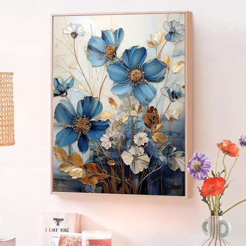 JATOK Paint by Numbers Kit for Adults, Blue Floral Elegance, 16 x 20 in - Image 4
