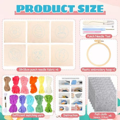 AnyDesign Easter Punch Needle Coaster Kits Cartoon Bunny Rabbit Chick Egg Crafts Coasters with Adhesive Felt Yarns Embroidery Hoop Instruction for Adults Beginners Spring DIY Decor - Image 2
