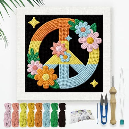 DOODLREAM Peace Symbol Punch Needle Kit for Beginner 9.4" x 9.4" by Doodlream