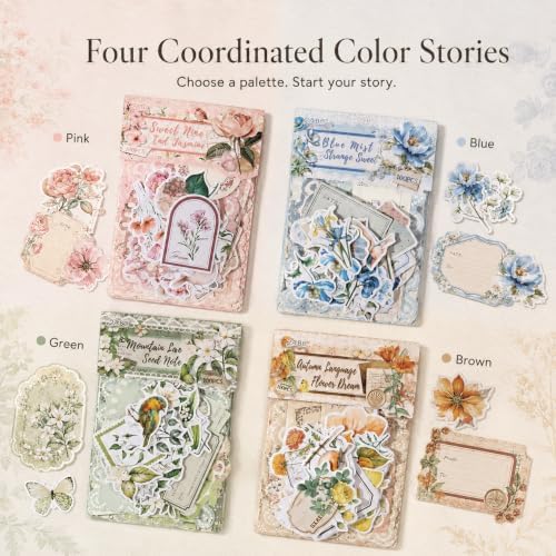 400Pcs Vintage Floral Scrapbook Paper & Die-Cut Ephemera Set - Image 5