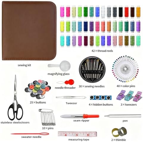 Obear Sewing Kit for Adults: 170 Pcs Sewing Supplies for Hand Mending Clothes, Emergency Repair for Home Travel Dorm, Brown (Gift for Mom, Grandma, Students) - Image 3