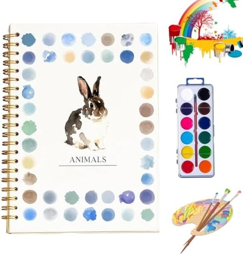 Clhjinruoliu Water Color Workbook, Animals Flowers Ocean Water Coloring Book, Nature Scenes Paint Set Art Crafts,Beginner-Friendly Watercolor Workbook, with 12 Colors Paint Set with Paints Brush,Anima by clhjinruoliu