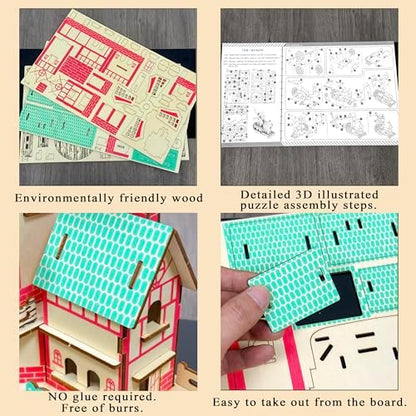 Log Cabin 3D Wooden House Puzzle,DIY Mini Building Model Kit，015 - Image 3