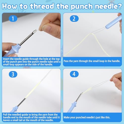Ocean Punch Needle Coaster Kit for Beginners 6 Sea Animals Design Coasters Easy Punch Needle Embroidery Kit for Adults Kids DIY Tufted Pads with Adhesive Felt Yarns Tools Embroidery Hoop Instruction - Image 3