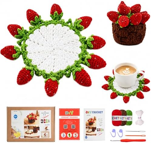 Yarniss Strawberry Coaster Crochet Kit for Beginners w/Video Tutorials by Yarniss