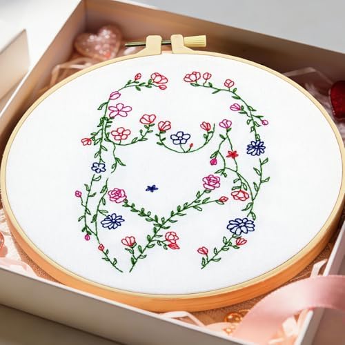 Woman Flowers Embroidery Kits for Beginners Adults, Floral Hand Embroidery Starters Kits, Stamped Cross Stitch Kits DIY Needlepoint Kits for Beginners Adult, Embroidery Hoop, Thread and Video Tutorial - Image 3