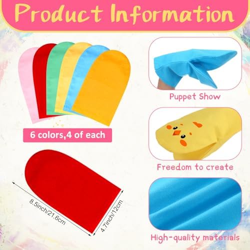 Soulchen 24 Pcs DIY Hand Puppets, Canvas Hand Puppet Making Kit DIY Arts and Crafts Sewing Projects for Fun Home Activities Classes Storytelling Party Favors (Mixed Colors) - Image 2