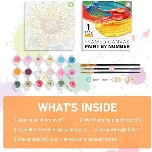 Offito Framed Paint by Numbers Kit for Adults Beginners, Sunflower - Image 6