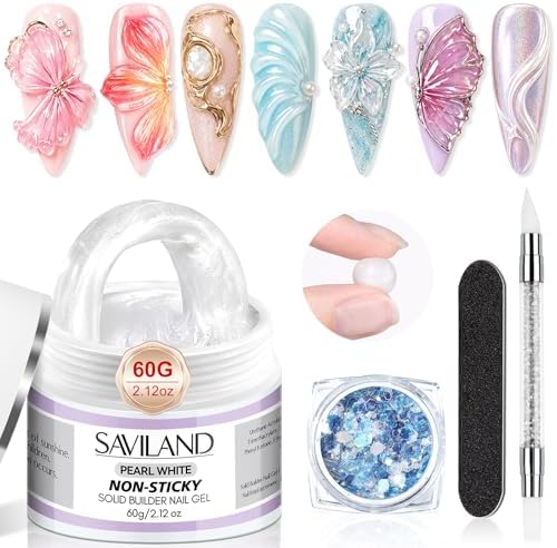 SAVILAND Non-Sticky Solid Builder Nail Gel, Satin Milk White 3D Gel, 2.02oz by SAVILAND