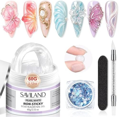 SAVILAND Non-Sticky Solid Builder Nail Gel, Satin Milk White 3D Gel, 2.02oz by SAVILAND