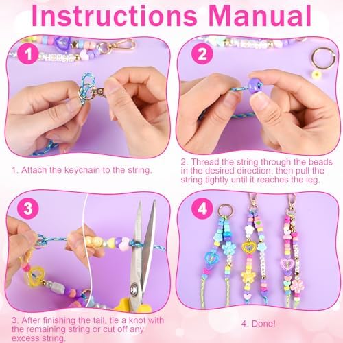 NEBURORA 324 Pcs Colorful Beaded Keychain Making Kit DIY Keychain Crafts - Image 4
