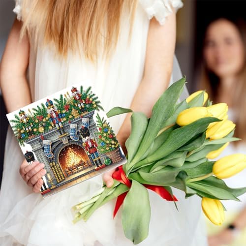 jinglinhh 6pcs Christmas Fireplace Nutcracker Diamond Art Painting Greeting Cards with Envelopes, DIY Card Making Kits for Adults, Diamond Art Postcards Christmas Cards Craft Gifts - Image 7