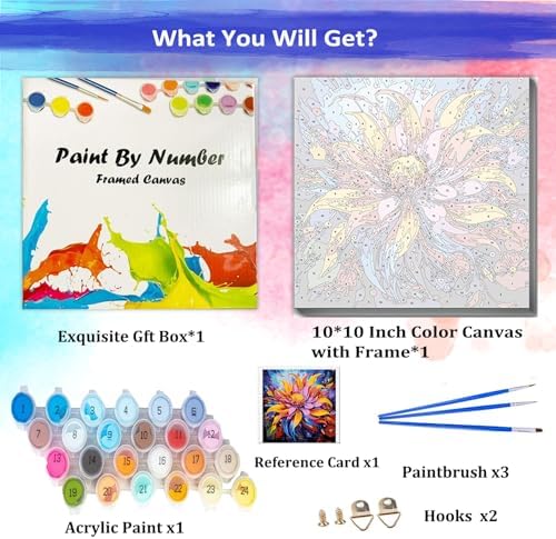 JUJUHOOD Abstract Flower Framed Paint by Numbers Kit for Adults Beginner & Kids Ages 8-12, Watercolor Paint by Number Without Easel, Acylic Paint by Numbers for Gift Home Wall Decor (10x10Inch) - Image 4