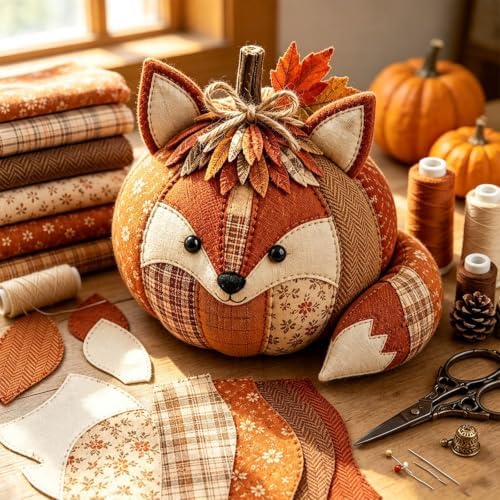 2PCS DIY Animal Pumpkin Sewing Kit - Autumn Fabric Animal Pumpkin Craft Set for Adults Beginners - Thanksgiving Handmade Fall Patchwork Craft Kit for Holiday Decor - Image 4
